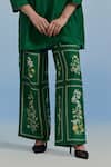 Pozruh By Aiman_Green Linen, Organza, Satin, Silk Embroidery, Sequins, Bouquet Top And Pant Set _Online_at_Aza_Fashions