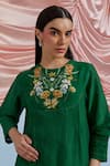 Buy_Pozruh By Aiman_Green Linen, Organza, Satin, Silk Embroidery, Sequins, Bouquet Top And Pant Set _Online_at_Aza_Fashions