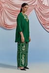 Shop_Pozruh By Aiman_Green Linen, Organza, Satin, Silk Embroidery, Sequins, Bouquet Top And Pant Set _Online_at_Aza_Fashions