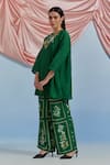 Pozruh By Aiman_Green Linen, Organza, Satin, Silk Embroidery, Sequins, Bouquet Top And Pant Set _at_Aza_Fashions
