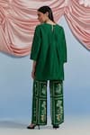 Shop_Pozruh By Aiman_Green Linen, Organza, Satin, Silk Embroidery, Sequins, Bouquet Top And Pant Set _at_Aza_Fashions
