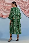 Shop_Pozruh By Aiman_Green Linen, Organza Embroidery Round Neck Bouquet Print Pleated Dress _at_Aza_Fashions