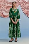 Buy_Pozruh By Aiman_Green Organza Embroidery, Sequins Round Neck Bouquet Print Midi Dress _at_Aza_Fashions
