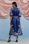 Shop_Pozruh By Aiman_Blue Linen, Satin Embroidery, Sequins, Beads Collared, Doe Printed Shirt Dress _at_Aza_Fashions