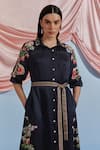 Buy_Pozruh By Aiman_Black Linen, Satin Embroidery, Sequins, Beads Collared Doe Printed Shirt Dress _Online_at_Aza_Fashions