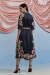 Shop_Pozruh By Aiman_Black Linen, Satin Embroidery, Sequins, Beads Collared Doe Printed Shirt Dress _at_Aza_Fashions