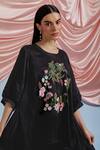 Shop_Pozruh By Aiman_Black Linen, Satin Embroidery Round Neck Top And Trouser Set _Online_at_Aza_Fashions