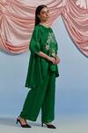 Buy_Pozruh By Aiman_Green Linen, Satin Embroidery Round Neck Swayer Top And Trouser Set _Online_at_Aza_Fashions