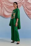 Shop_Pozruh By Aiman_Green Linen, Satin Embroidery Round Neck Swayer Top And Trouser Set _Online_at_Aza_Fashions