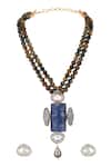 Shop_Hrisha_Blue Stones, Diamonds, Rhinestones Kundan Embellished Necklace Set _at_Aza_Fashions