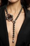 Buy_Hrisha_Black Shell Pearl And Stone Embellished Long Necklace _Online_at_Aza_Fashions