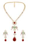 Shop_Hrisha_Red Crystals, Stones, Kundan Polki Embellished Necklace Set _at_Aza_Fashions