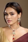 Buy_Hrisha_Red Crystals, Stones, Kundan Polki Embellished Necklace Set _at_Aza_Fashions