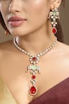 Hrisha_Red Crystals, Stones, Kundan Polki Embellished Necklace Set _at_Aza_Fashions