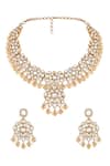 Shop_Hrisha_Cream Pearls, Stones, Crystals Moissanite Kundan Polki And Necklace Set _at_Aza_Fashions