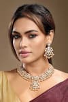 Buy_Hrisha_Cream Pearls, Stones, Crystals Moissanite Kundan Polki And Necklace Set _at_Aza_Fashions