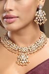 Hrisha_Cream Pearls, Stones, Crystals Moissanite Kundan Polki And Necklace Set _at_Aza_Fashions