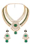 Shop_Hrisha_Gold Plated Beads, Pearls, Stones Moissanite Kundan Polki Necklace Set _at_Aza_Fashions