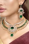 Hrisha_Gold Plated Beads, Pearls, Stones Moissanite Kundan Polki Necklace Set _at_Aza_Fashions