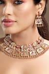 Hrisha_Gold Plated Stones, Beads, Pearls Ruby Kundan Jewellery Set _at_Aza_Fashions