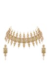 Shop_Hrisha_Gold Plated Pearls, Gemstones Floral Carved Necklace Set _at_Aza_Fashions