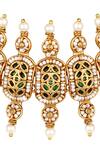 Shop_Hrisha_Gold Plated Pearls, Gemstones Floral Carved Necklace Set _Online_at_Aza_Fashions