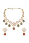 Shop_Hrisha_Gold Plated Stones, Crystals, Faux Diamonds Moissanite Polki Necklace Set _at_Aza_Fashions