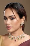 Buy_Hrisha_Gold Plated Stones, Crystals, Faux Diamonds Moissanite Polki Necklace Set _at_Aza_Fashions
