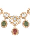 Hrisha_Gold Plated Stones, Crystals, Faux Diamonds Moissanite Polki Necklace Set _Online_at_Aza_Fashions
