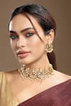 Buy_Hrisha_Gold Plated Pearls, Stones, Crystals Kundan Polki Necklace Set _at_Aza_Fashions