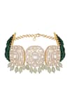 Shop_Hrisha_Mint Gemstones, Stones, Crystals, Beads Kundan Polki Necklace Set _at_Aza_Fashions