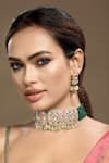 Buy_Hrisha_Mint Gemstones, Stones, Crystals, Beads Kundan Polki Necklace Set _at_Aza_Fashions