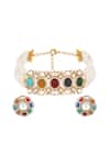 Shop_Hrisha_Multi Color Pearls, Stones, Crystals Carved And Moissanite Polki Necklace Set _at_Aza_Fashions
