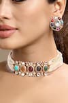 Hrisha_Multi Color Pearls, Stones, Crystals Carved And Moissanite Polki Necklace Set _at_Aza_Fashions