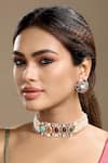 Buy_Hrisha_Multi Color Pearls, Stones, Crystals Carved And Moissanite Polki Necklace Set _at_Aza_Fashions