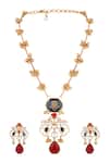 Shop_Hrisha_Multi Color Stones, Beads Moissanite Kundan Polki Jewellery Set _at_Aza_Fashions