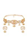 Shop_Hrisha_Gold Plated Pearls, Stones Moissanite Polki Necklace Set _at_Aza_Fashions