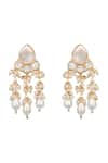 Shop_Hrisha_Cream Pearls, Stones Shell Earrings _at_Aza_Fashions