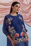 Buy_Pozruh By Aiman_Blue Linen, Organza Embroidery Round Neck Myra Printed Top With Pant _Online_at_Aza_Fashions