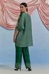 Shop_Pozruh By Aiman_Green Linen, Organza Embroidery Round Neck Myra Printed Top And Pant Set _at_Aza_Fashions