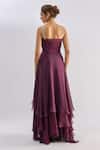 Shop_Emblaze_Wine Satin, Organza Rhinestones, Crystals V-neck Embellished Strap Tiered Gown _at_Aza_Fashions