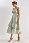 Buy_Emblaze_Green Crystals Square Neck Swarovski Embellished Tiered Midi Dress _Online_at_Aza_Fashions