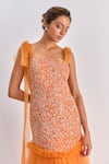 Buy_Emblaze_Orange Tulle Beads Square Neck Smocked Gown _Online_at_Aza_Fashions