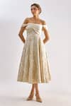 Buy_Emblaze_Beige Jacquard Off-shoulder Floral Midi Dress _Online_at_Aza_Fashions
