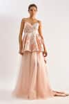 Buy_Emblaze_Pink Jacquard, Tulle Embroidery Sweetheart Neck Peplum Gown _at_Aza_Fashions