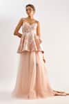Emblaze_Pink Jacquard, Tulle Embroidery Sweetheart Neck Peplum Gown _Online_at_Aza_Fashions