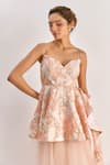 Shop_Emblaze_Pink Jacquard, Tulle Embroidery Sweetheart Neck Peplum Gown 
