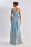 Shop_Emblaze_Sky Blue Tulle Beads, Sequins Asymmetric, One Shoulder, Embellished Gown _at_Aza_Fashions