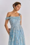 Emblaze_Sky Blue Tulle Beads, Sequins Asymmetric, One Shoulder, Embellished Gown _Online_at_Aza_Fashions