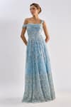 Buy_Emblaze_Sky Blue Tulle Beads, Sequins Asymmetric, One Shoulder, Embellished Gown 